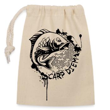 Karpfen Angeln Fisch Carp Diem - Verschließbarer Geschenkbeutel aus Baumwolle (14x20cm) - Natur - Vorne