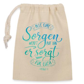 Cast all your sorrows on him - Closable cotton gift bag (14x20cm) - nature - Front