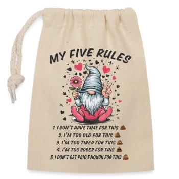 5 rules of a funny gnome - Closable cotton gift bag (14x20cm) - nature - Front