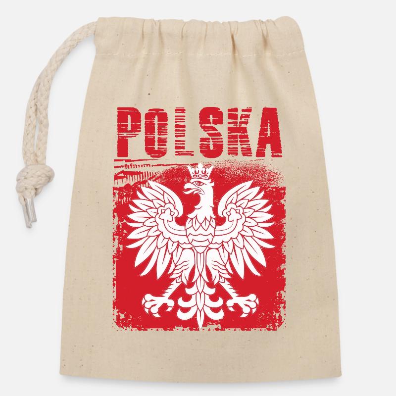 Pologne - Sac cadeau en coton avec cordon (14 x 20 cm) - nature