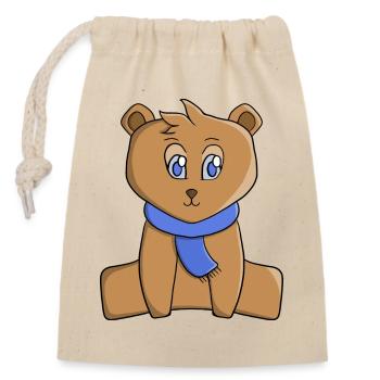 Ours en peluche portant une écharpe bleue - Sac cadeau en coton avec cordon (14 x 20 cm) - nature - Devant