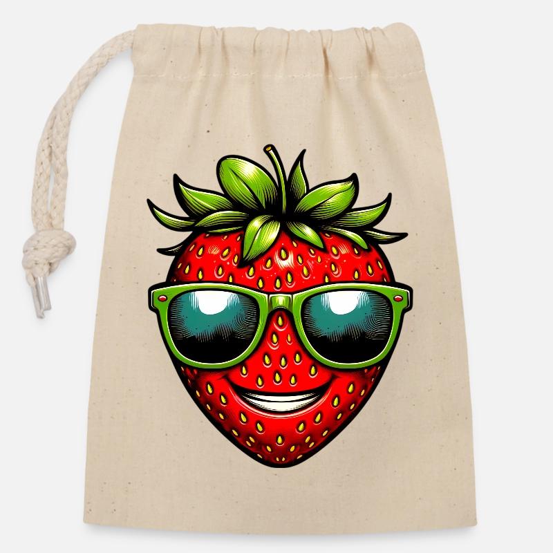 Erdbeeren Erdbeeren - Verschließbarer Geschenkbeutel aus Baumwolle (14x20cm) - Natur