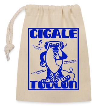 Cigale chanteuse Toulon - Mascotte rétro Provence - Sac cadeau en coton avec cordon (14 x 20 cm) - nature - Devant