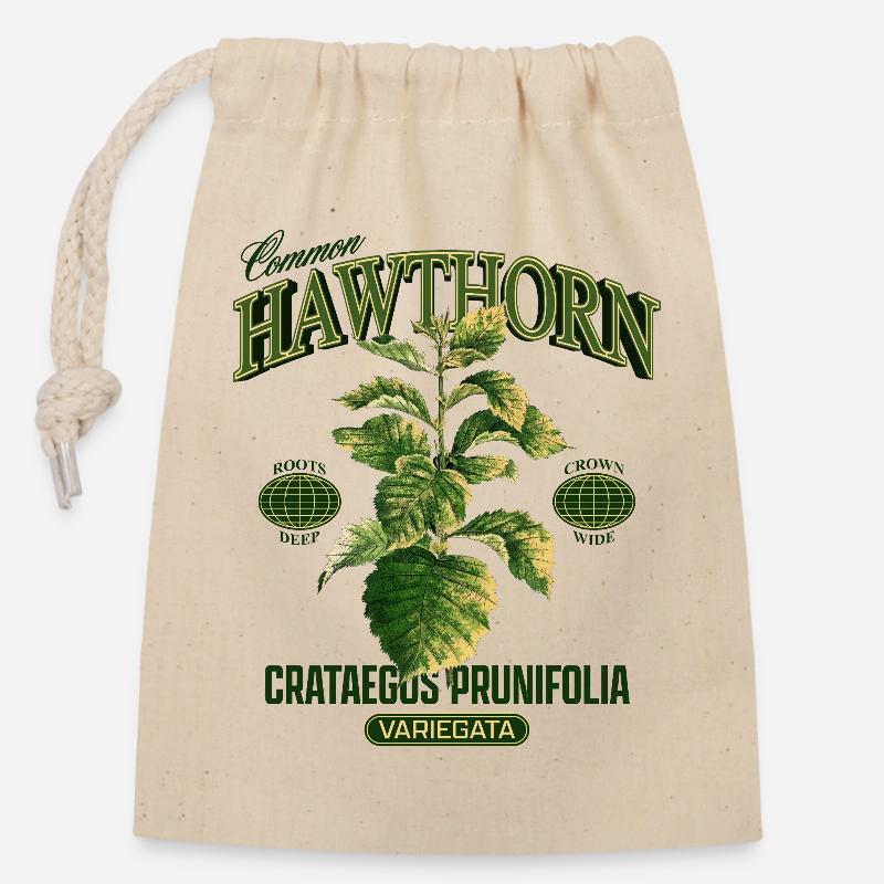 Common Hawthorn Botanical Art - Closable cotton gift bag (14x20cm) - nature