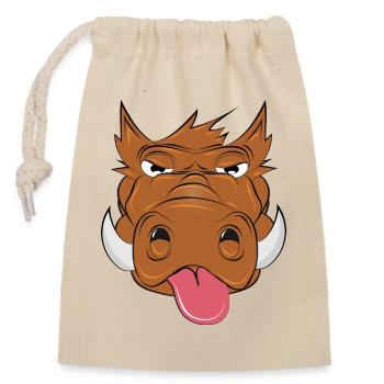 Freches Wildschwein mit Zunge raus – Comic-Tier - Verschließbarer Geschenkbeutel aus Baumwolle (14x20cm) - Natur - Vorne
