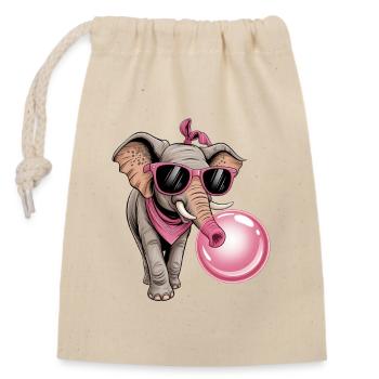 Lustiger rosa Elefant mit Brille und Blase - Verschließbarer Geschenkbeutel aus Baumwolle (14x20cm) - Natur - Vorne