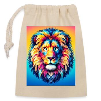 lion - Closable cotton gift bag (14x20cm) - nature - Front