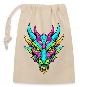 Neon-Drachen-Design für Fantasy und Gaming - Verschließbarer Geschenkbeutel aus Baumwolle (14x20cm) - Natur - Vorne