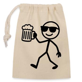 Bière Stick Figure - Sac cadeau en coton avec cordon (14 x 20 cm) - nature - Devant