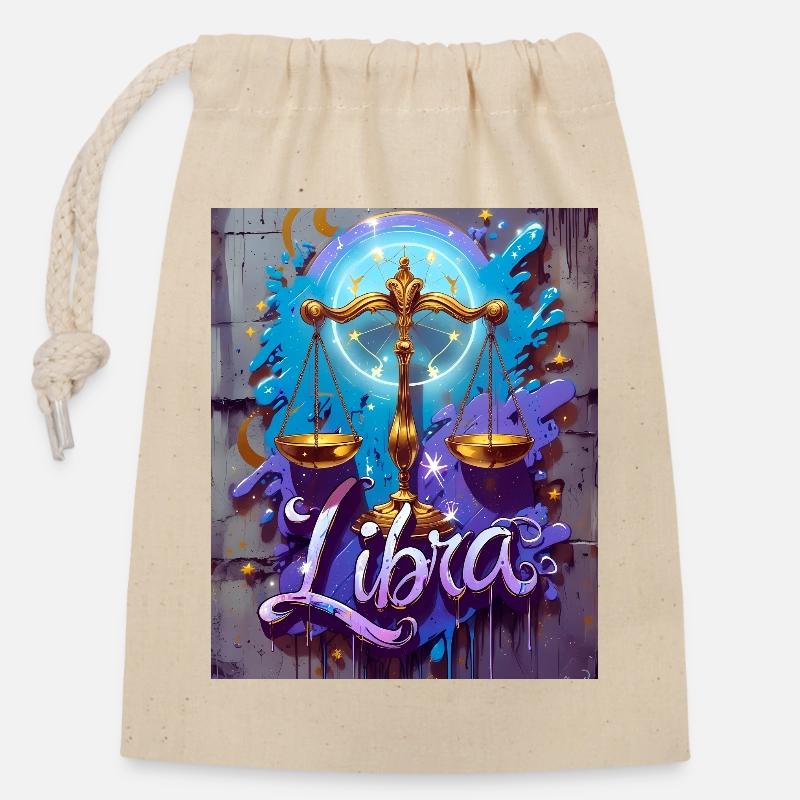 Libra - Closable cotton gift bag (14x20cm) - nature