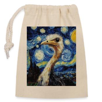 Oiseau Autruche Style Van Gogh Nuit étoilée - Sac cadeau en coton avec cordon (14 x 20 cm) - nature - Devant