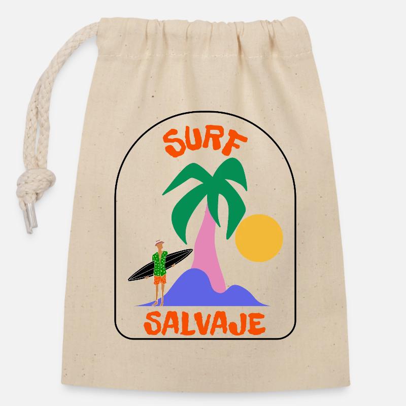 Surf Salvaje Palm Sunset - Sac cadeau en coton avec cordon (14 x 20 cm) - nature