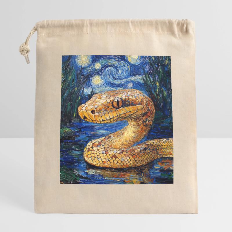 Snake Python Van Gogh Style Starry Night Closable cotton gift bag (14x20cm)