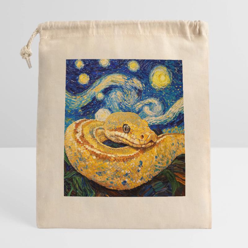 Serpent Python Style Van Gogh Nuit étoilée Sac cadeau en coton avec cordon (14 x 20 cm)