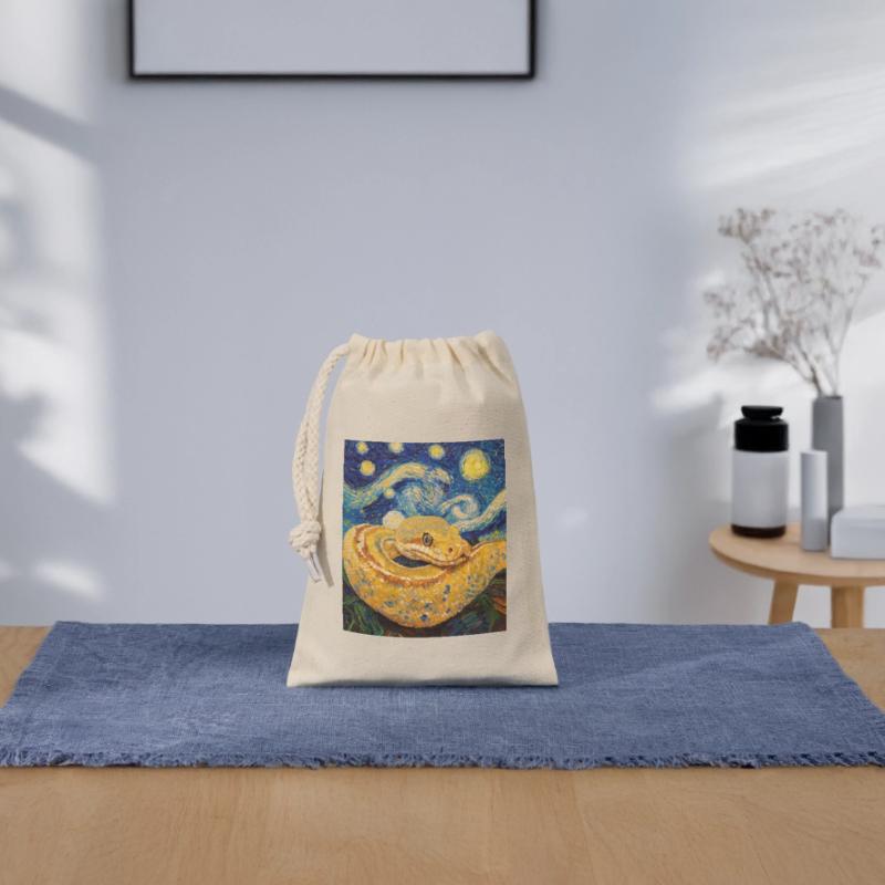Serpent Python Style Van Gogh Nuit étoilée Sac cadeau en coton avec cordon (14 x 20 cm)