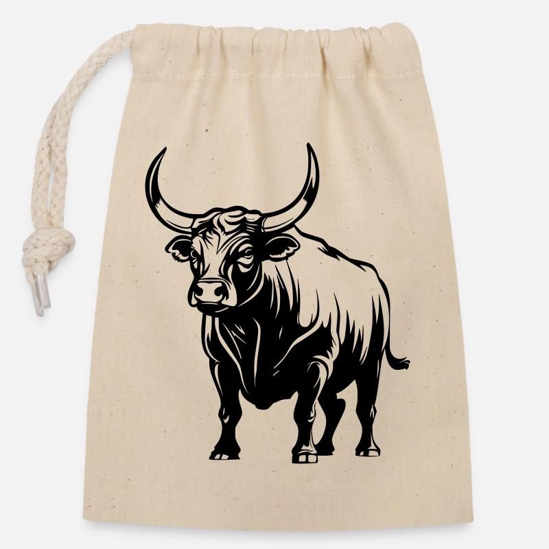 Taureau - Sac cadeau en coton avec cordon (14 x 20 cm) - nature