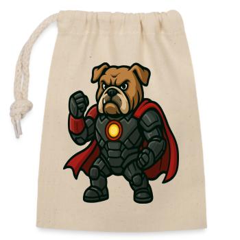 Bouledogue super-héros blindé avec cape dessin animé - Sac cadeau en coton avec cordon (14 x 20 cm) - nature - Devant