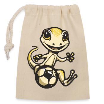 Gecko donne des coups de pied au football - Sac cadeau en coton avec cordon (14 x 20 cm) - nature - Devant