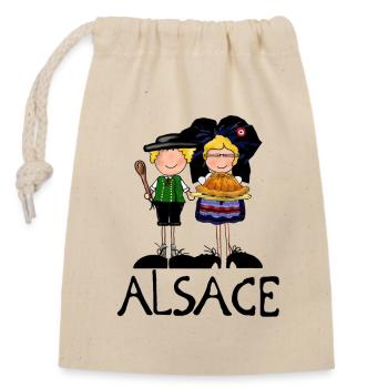 Folk couple - Closable cotton gift bag (14x20cm) - nature - Front
