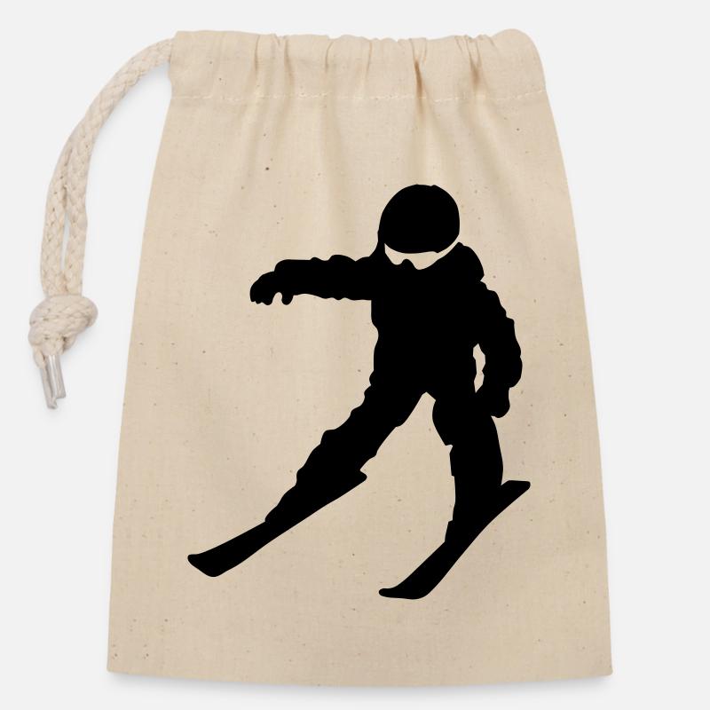 école de ski - Sac cadeau en coton avec cordon (14 x 20 cm) - nature