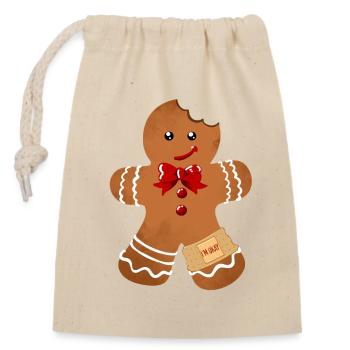 Bonhomme en pain d’épices avec ruban rouge et plâtre - Sac cadeau en coton avec cordon (14 x 20 cm) - nature - Devant