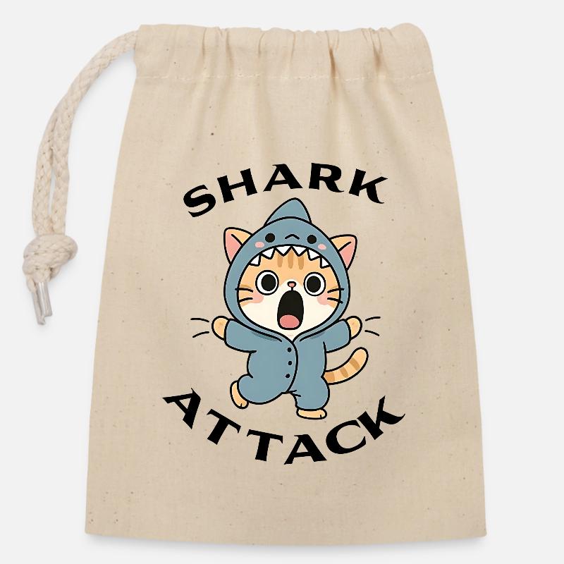 Shark Attack - Attaque de requin - Sac cadeau en coton avec cordon (14 x 20 cm) - nature