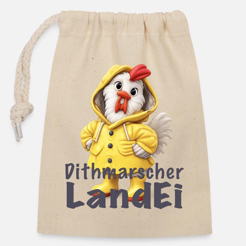 Dithmarscher Landei Regenmantel - Verschließbarer Geschenkbeutel aus Baumwolle (14x20cm) - Natur