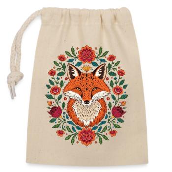 Fuchs im Blütenkranz Farbexplosion - Verschließbarer Geschenkbeutel aus Baumwolle (14x20cm) - Natur - Vorne