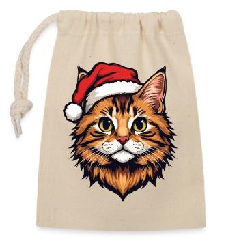Christmas Cat with Santa Hat - Closable cotton gift bag (14x20cm) - nature - Front