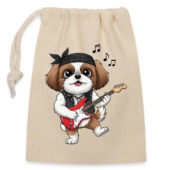 Pfotenrocker: Dog with electric guitar - Closable cotton gift bag (14x20cm) - nature - Front