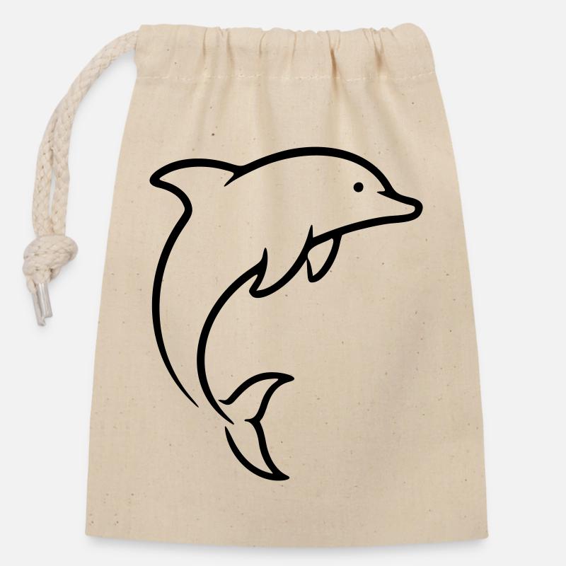 dolphin - Closable cotton gift bag (14x20cm) - nature