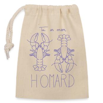 Homard Duo Illustré - Sac cadeau en coton avec cordon (14 x 20 cm) - nature - Devant