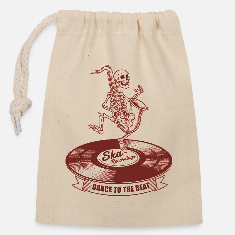 Ska Skeleton sur vinyle - Ska Recordings - Danse - Sac cadeau en coton avec cordon (14 x 20 cm) - nature
