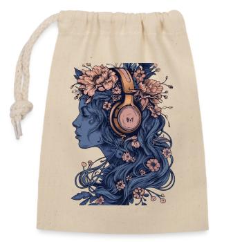 Frau mit Kopfhörer blau - Verschließbarer Geschenkbeutel aus Baumwolle (14x20cm) - Natur - Vorne