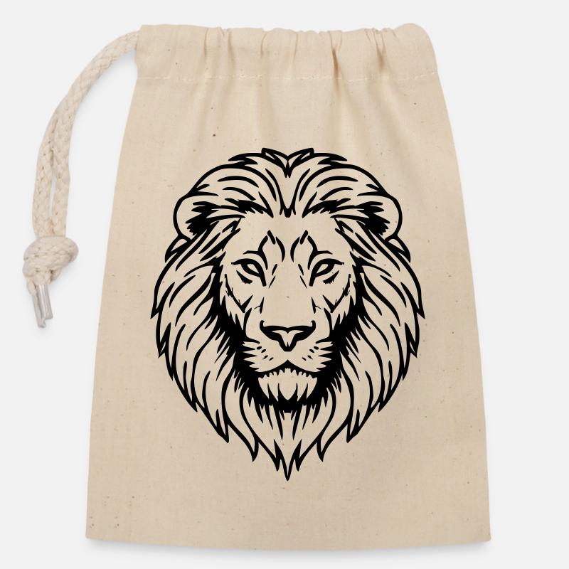 lion illustration - Closable cotton gift bag (14x20cm) - nature