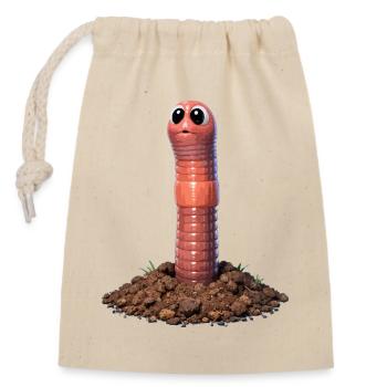 Schlammwurm-Cartoon mit großen Augen - Verschließbarer Geschenkbeutel aus Baumwolle (14x20cm) - Natur - Vorne