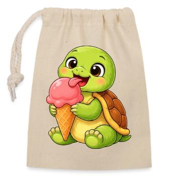 Süße Schildkröte Eiscreme Sommer Cartoon Lustig - Verschließbarer Geschenkbeutel aus Baumwolle (14x20cm) - Natur - Vorne