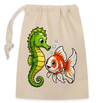 Poisson rouge hippocampe des Amis sous-marins - Sac cadeau en coton avec cordon (14 x 20 cm) - nature - Devant