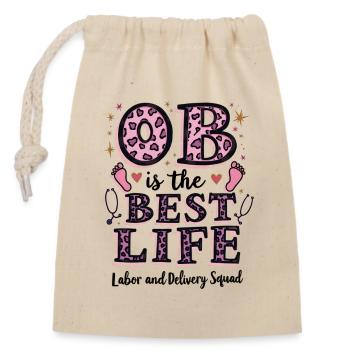 OB Best Life Leopardenrosa Edition Geschenk - Verschließbarer Geschenkbeutel aus Baumwolle (14x20cm) - Natur - Vorne