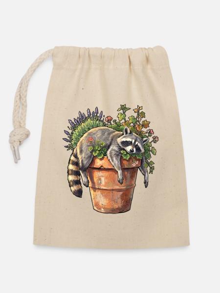 Siesta Waschbär - Verschließbarer Geschenkbeutel aus Baumwolle (14x20cm) - Natur