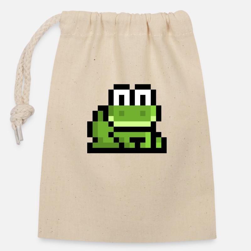 Retro frog - Closable cotton gift bag (14x20cm) - nature