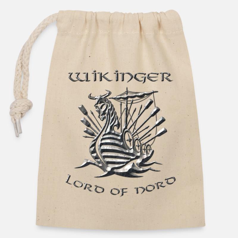 Vikings 5 - Closable cotton gift bag (14x20cm) - nature