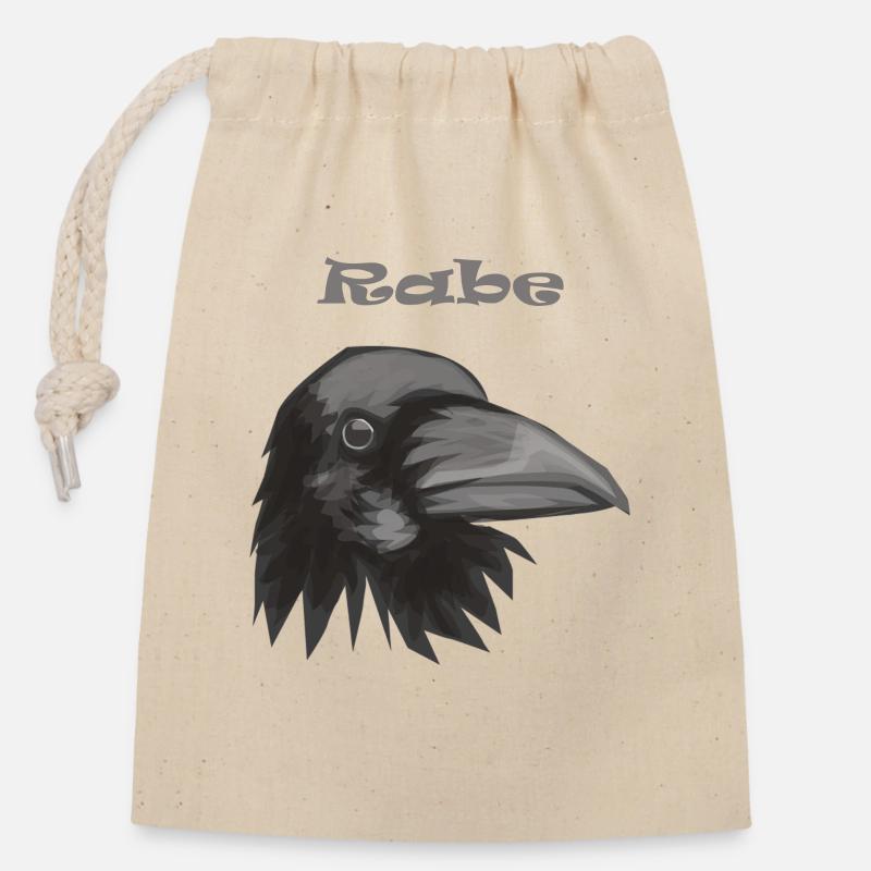 corbeau - Sac cadeau en coton avec cordon (14 x 20 cm) - nature