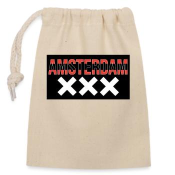 Amsterdam XXX Bold Typography - Verschließbarer Geschenkbeutel aus Baumwolle (14x20cm) - Natur - Vorne