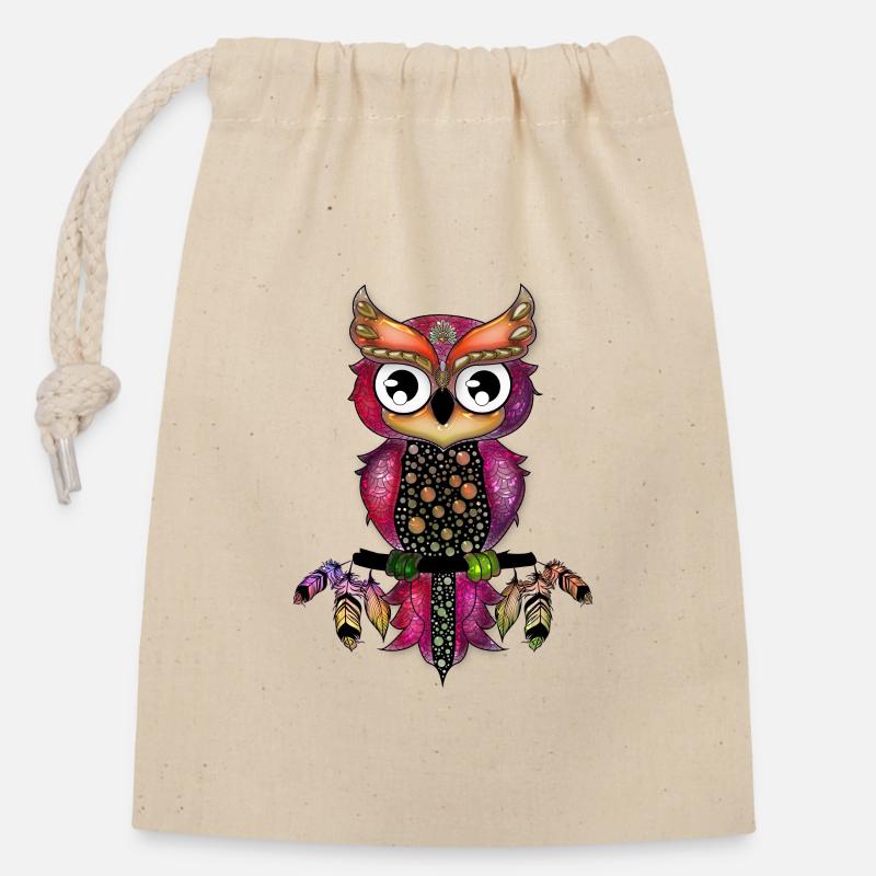 Hibou élégant mignon - Sac cadeau en coton avec cordon (14 x 20 cm) - nature