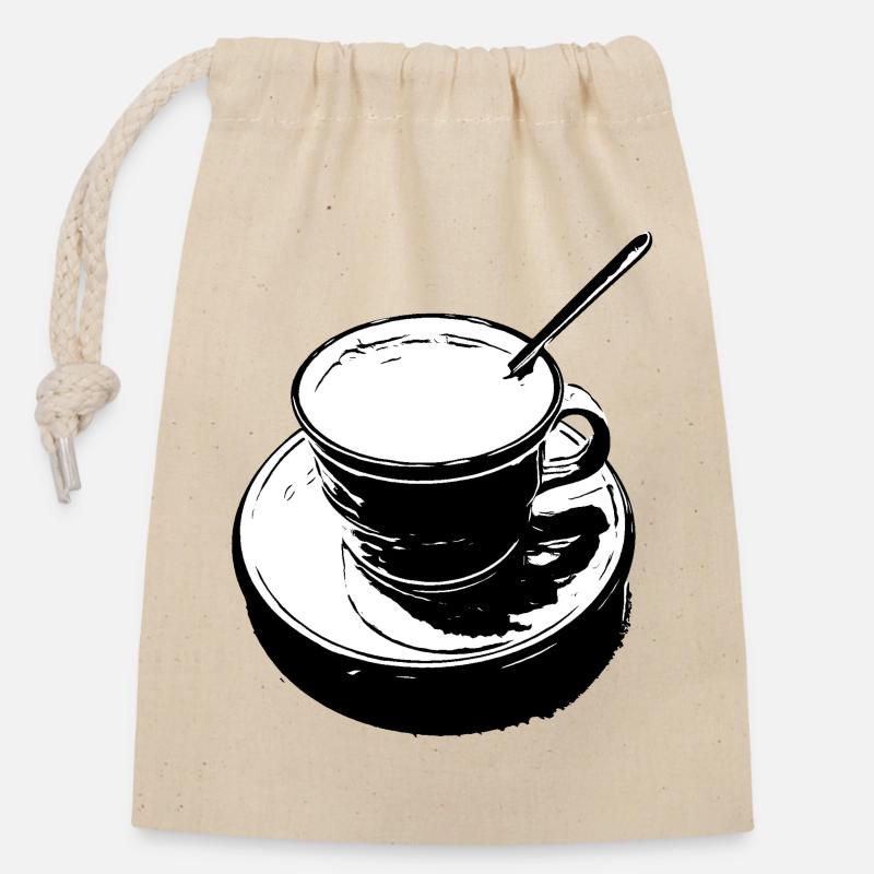 Coffee cup black and white - Closable cotton gift bag (14x20cm) - nature