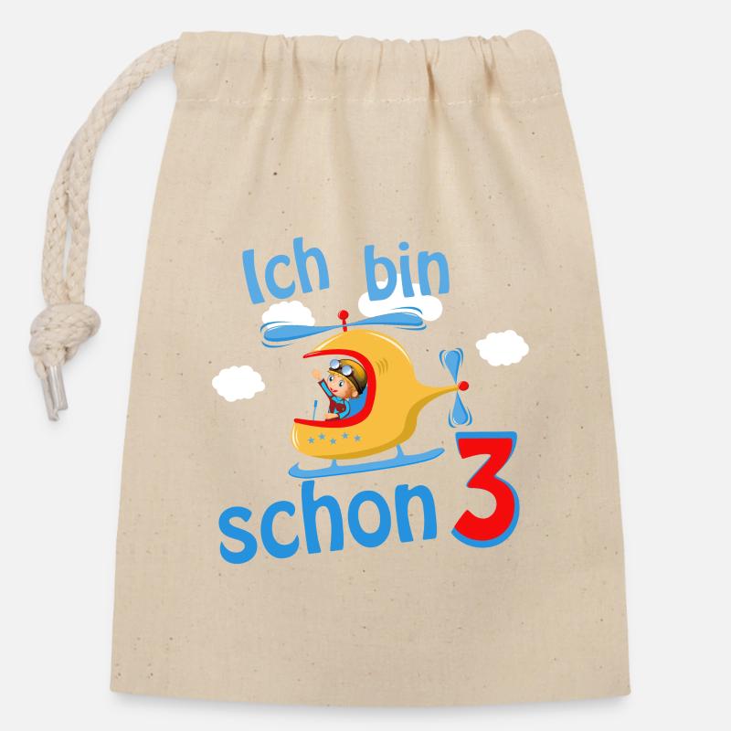 ich bin schon 3 - Verschließbarer Geschenkbeutel aus Baumwolle (14x20cm) - Natur