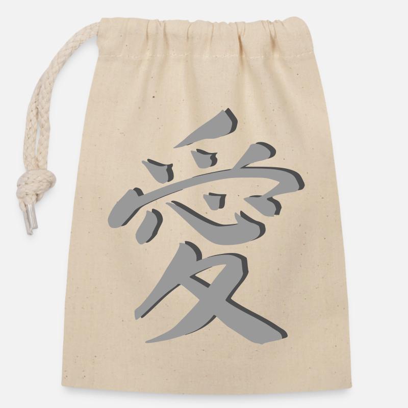 love - Closable cotton gift bag (14x20cm) - nature