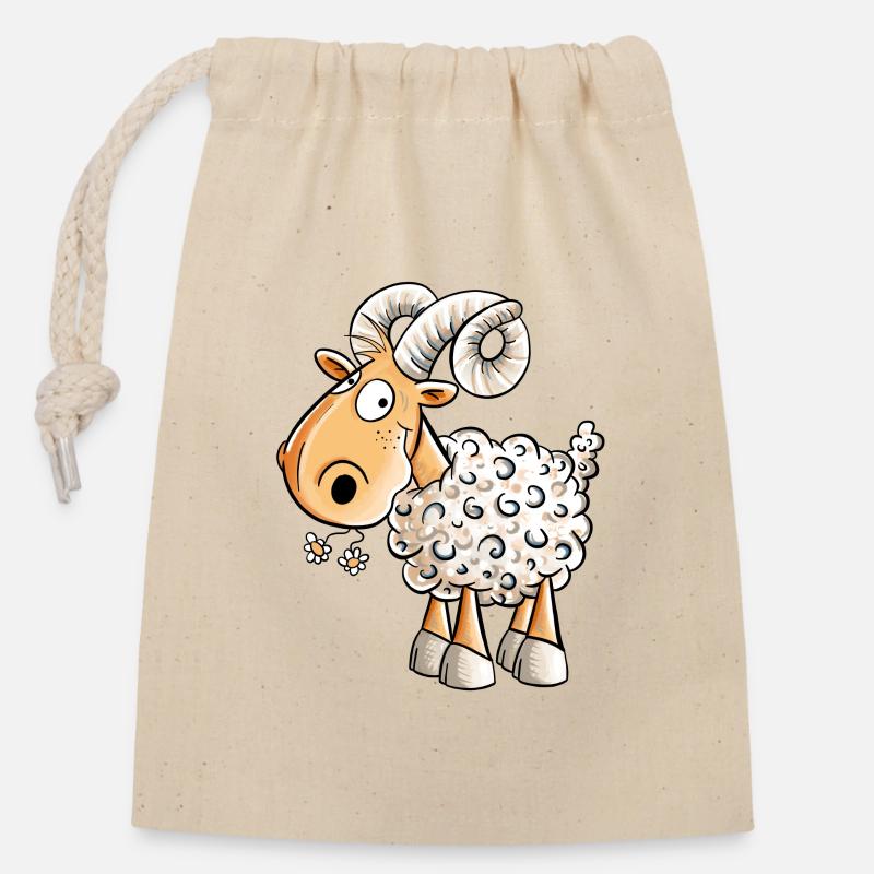 Joyeux Ram I Mouton Chèvre I Mouton - Sac cadeau en coton avec cordon (14 x 20 cm) - nature