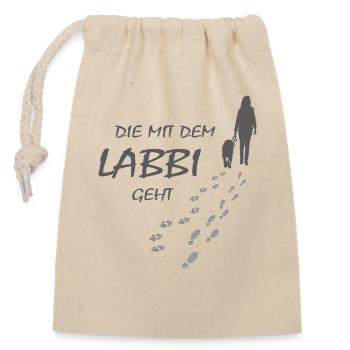 Die mit dem Labbi geht, Hundepfoten Labrador Gassi - Verschließbarer Geschenkbeutel aus Baumwolle (14x20cm) - Natur - Vorne
